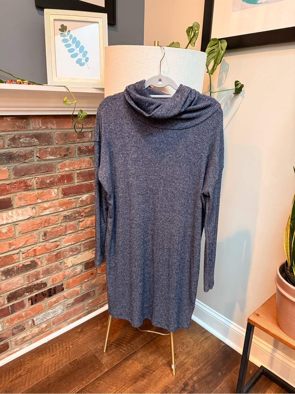 Cozy Women's Blue Cowl Neck Sweater Dress